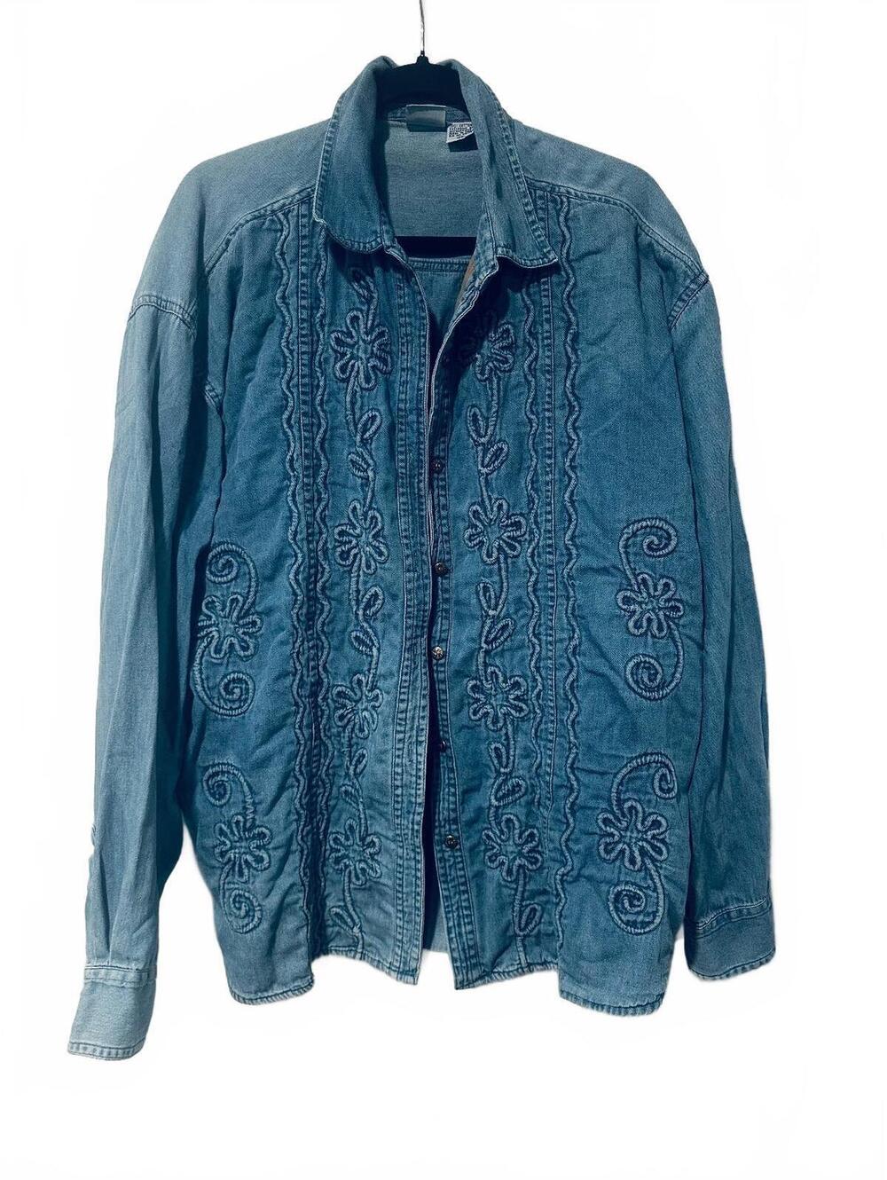Cherokee blue embroidered button-up shirt